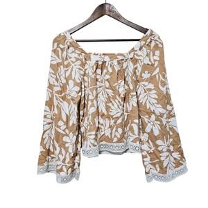 Christian Siriano NY Off-Shoulder Floral Blouse Linen Blend Top Sz M Flowy Boho